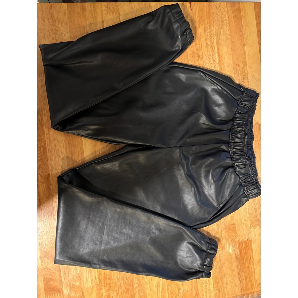 WeWoreWhat Faux Leather Jogger Pants Womens S Black Elastic Waist Trendy Chic